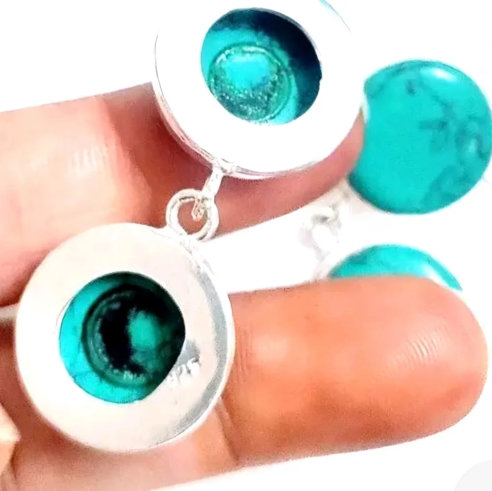 Turquoise Silver Dangle Earrings - Picture 8 of 8